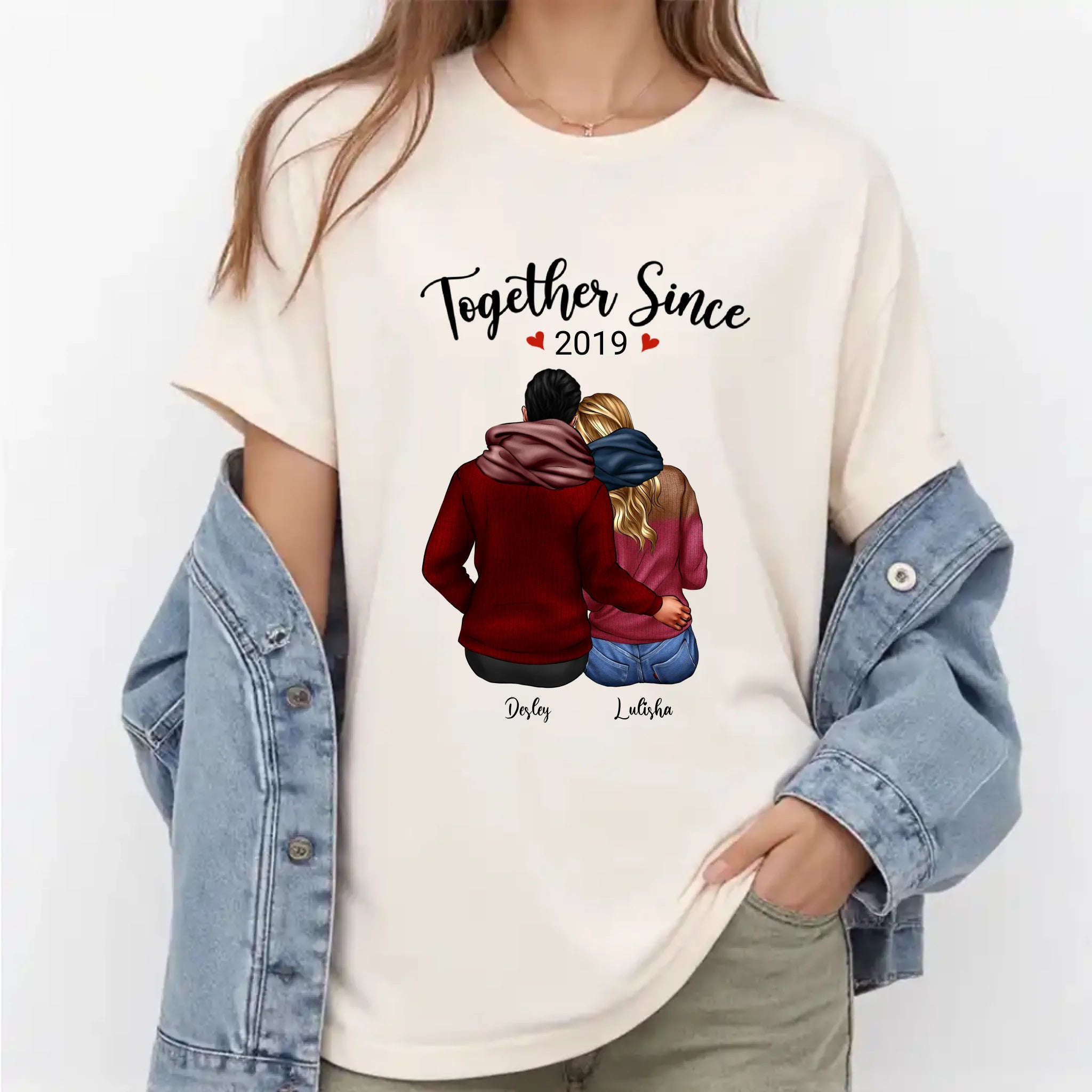 Together Since Personalized Couples T-Shirt with Name white shirts